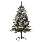 HOMCOM Sapin de Noël Artificiel trempé dans la Neige de 1,2 m, Sapin de Noël avec Pieds Pliables, Baies Rouges, Pommes de pin Blanches, Vert