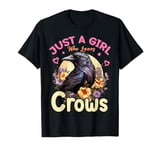 Just A Girl Who Loves Crows Bird Floral Women Girls T-Shirt