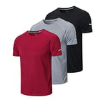 HUAKANG 3 Pack T-Shirts à Manches Courtes Homme, Baselayer T-Shirt de Vetement de Fitness Gym Sport Homme Running Tee Shirt(Black Grey Red-S)