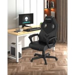 Bigzzia - Fauteuil de Bureau Inclinable - Rattantree Fauteuil Gamer Hauteur Réglable - avec dossier respirant et appui-tête confortable - Noir