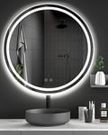 Dripex Miroir LED Salle de Bain 70x70cm, Miroir Mural Rond avec Eclairage, Miroir Antibuée, Miroir Mural avec lumière LED 3 Couleurs Dimmable, IP44 (Dimmable + 3 Couleurs)