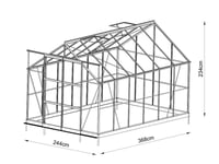 Växthus glas 2,44x3,68x2,34m med bas, 8,97m², Svart