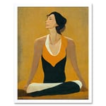 Seated Yoga Pose Illustration In Mustard Yellow Art Print Framed Poster Wall Decor 12x16 inch