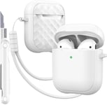 Étui pour AirPods Case Cover avec kit de Nettoyage, Housse de Protection complète Contre Les Chutes avec lanière, Couleur Macaron Jeune pour Airpods 2/1 gén,Blanc