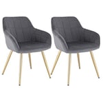 WOLTU Lot de 2 Chaises de Salle à Manger avec accoudoirs, Chaise de Salon Structure en métal et Assise en Velours,Gris Foncé BH232dgr-2