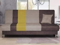 Amazing Sofas NEW LARGE CLICK CLACK SOFA BED FABRIC WITH STORAGE 3 SEATER DOUBLE BED WERSALKA (AVESTA 07 Beige/Brown/Yellow)