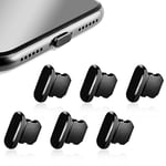 Rumyve 6-Piece Mobile Phone Anti-Dust Plug Set - Premium Aluminum Alloy Charging Port Covers for iPhone, iPad, and AirPods(Black)