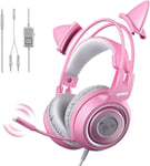 G951s Casque De Jeu Rose Avec Ajustement Du Volume Du Micro Pour Xbox One, Ps4, Pc, Casque Amovible Pour Oreille De Chat Pour Fille Femme, Avec Prise De 3,5 Mm