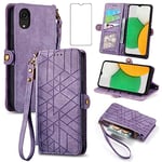 Asuwish Phone Case for Samsung Galaxy A03 Wallet Cover with Tempered Glass Screen Protector and Wrist Strap Leather Flip Zipper Credit Card Holder Stand Cell Accessories A 03 03A Ao3 Women Men Purple