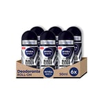 NIVEA MEN Black & White Invisible Original Roll-on 6 x 50 ml, déodorant homme 72h, déodorant roll on anti-transpirant contre les odeurs, la sueur, les résidus, les irritations et les taches sur les