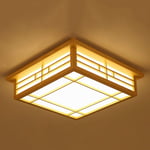 Plafonnier led en bois massif tatami pour chambre à coucher, balcon et journaux de lumière chaude pour salon, couronne, suspension (45 × 45 cm)