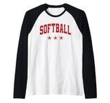 Softball All Red Stars Classic Retro Varsity Text Raglan Baseball Tee