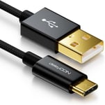 1m Câble USB-C Câble de Charge Câble de Données Nylon + Fiche Métallique USB C vers USB A Compatible avec Apple Samsung Google Huawei Xiaomi Tablet Laptop PC Noir