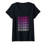 Womens Retro Style Harry Pink Ombre Name V-Neck T-Shirt