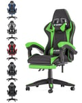 bigzzia Chaise Gaming,Ergonomique PU Cuir Chaise Bureau,Hauteur Réglable,avec Lombaire&Appui-Tête Appui,Dossier Inclinable à 155°,Fauteuil Gaming Adultes Enfants (Vert, avec Repose-Pieds)