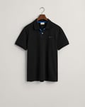 Gant Mens Regular Fit Short Sleeve Contrast Piqué Rugger - Black Cotton - Size X-Large