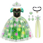 AYBUY Robe de Princesse, Robe de Princesse Lumineuse avec Baguette et Couronne, Costume de Princesse pour Filles, fête d'anniversaire, Halloween, Noël, Costume de Cosplay(120CM)