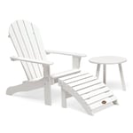 Tennessee adirondackstol inkl. fotpall & sidobord, vit