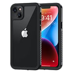 Lanhiem Coque pour iPhone 14 Étanche - Antichoc Incassable 360 Intégrale [avec Protection Écran+Camera] IP68 Waterproof Militaire Chantier Antipoussière Pochette Étanche pour iPhone 14 (6.1'') Noir