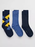 GANT Rib Dot & Argyle Socks Gift Set, Pack of 3, Blue Royal