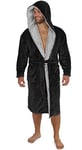 CityComfort Peignoir Homme Chaud en Polaire | Robe De Chambre à Capuche Longue Coupe Élégante avec Passepoil Contrasté | Peignoirs De Bain Confort Ultra Doux | Cadeau Homme Chic (2XL, Charbon Noir)