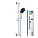 GROHE Vitalio Start 110 - Shower Set (Round 11 cm Hand Shower 2 Sprays: Rain & Jet, Anti-Limescale System, Shower Hose 1.75 m, Rail 60 cm with Tray), Easy to Fit with GROHE QuickGlue, Chrome, 26952001