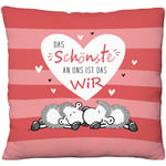 Sheepworld Coussin en Peluche avec Motif Le Plus Beau - Coussin décoratif avec Motif réversible - 25 x 25 cm - 100% Polyester - Cadeau de Saint-Valentin, Article de décoration - 73791