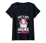 Womens Just a Girl Who Loves Anime and K-Pop Anime Merch Japanese V-Neck T-Shirt