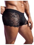 GORGLITTER Men's See Through Mesh Lace Underwear Panty Low Rise Sexy Sheer Boxer Shorts Black Lace XL