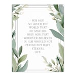 Artery8 John 3:16 God So Loved the World Quote Jesus Christ Christian Bible Faith God Verse Revelations Green Flowers Artwork Large Wall Art Poster Print Thick Paper 18X24 Inch