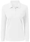 AjezMax Femmes Polo à Manches Longues en Coton pour Sportif d'hiver Chaud pour Le Golf Tops Blanc X-Small