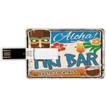 64G USB Flash Drives Credit Card Shape Tiki Bar Decor Memory Stick Bank Card Style Rusty Vintage Sign Aloha Exotic Cocktails Coconut Drink Antique Nostalgic,Multicolor Waterproof Pen Thumb Lovely Jump