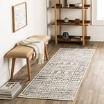 Livabliss Tokyo Tapis Géométrique Scandinave - Tapis de Couloir, Salon, Salle à Manger, Chambre, Cuisine - Tapis Design Boheme Chic, Berbere Moderne, Tapis Poil Court 80x220cm - Blanc, Gris, Noir