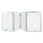 VEVOR Free Standing Dog Gate, Wooden Freestanding Pet Gate 32" H x 96" W, 4 Panels Foldable Dog Gate for Wide and Narrow Passageways, Expandable Dog Barrier with Silent Foot Support for Indoor, White