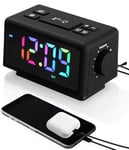 Radio Reveil Digital avec 2 Réveils,Électronique Réveil Numérique avec 11 Modes Lumière,LED Horloge Digitale,Snooze,Aide au Sommeil,Minuterie,12/24h,Volume de l'alarme Réglable,Port de Recharge USB