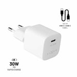 Fixed Laddare med Kabel Mini PD Travel Charger Kit USB-C/USB-C 30W Vit