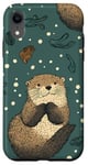 Coque pour iPhone XR Vert Art Déco Pois Adorable Motif Loutre de mer