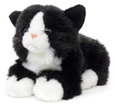 Uni-Toys - Chat Noir et Blanc, couché – 20 cm (Longueur) – Chaton en Peluche – Doudou