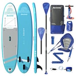 AQUAPLANET Inflatable Kayak Paddle Board Kit - Rockit, Blue | 10.2 Foot | Ideal for SUP Beginners & Experts | Includes Convertible Paddle, Seat, Fin, Pump, Repair Kit, Backpack, Leash, Dry Bag & Strap