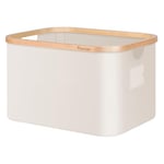 DAKCOS Foldable Laundry Basket with Handles Bamboo Rim Collapsible Fabric Laundry Hamper for Storage Clothes Toys in Bedroom,Bathroom,32L,Beige