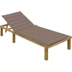 Helloshop26 - Transat chaise longue bain de soleil lit de jardin terrasse meuble d'extérieur avec coussin taupe bois de pin imprégné - Bois