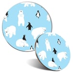 Mouse Mat & Coaster Set - Blue Polar Bear Penguin Winter Ice  #44385