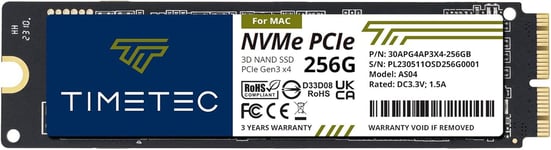 256 Go Mac SSD NVMe PCIe Gen3x4 3D NAND TLC Lecture jusqu'à 1 950 Mo/s Compatible avec MacBook Air (2013-2015, 2017), MacBook Pro (2013-2015), iMac (2013-2019), Mac Pro (2013), MacMini (2014)