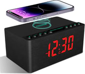 Radio Reveil Numerique En Bois Avec Radio Fm,Station De Charge Sans Fil Rapide Pour Iphone/Samsung Galaxy,Ecran Led A Intensite Variable,Port De Charge Usb,Alarm Clock Avec Snooze,Alimentation Secteu