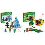 LEGO 21243 Minecraft The Frozen Peaks & 21241 Minecraft The Bee Cottage Construction Toy, Easter Gifts for Kids, Boys & Girls with Buildable Farm House, Baby Zombie and Animal Figures