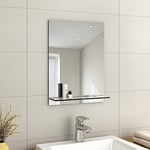 EMKE Miroir sans Cadre avec étagère – Petit Miroir de Rasage Mural de Salle de Bain avec Rangement, Miroir de courtoisie rectangulaire 45 x 60 cm