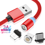 3-i-1 magnetisk laddningskabel, nylon magnet USB-kabel,