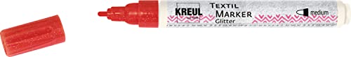 KREUL 92662-Textil Marker Glitter Medium Rouge, Crayon de Peinture pour Tissu Semi-Opaque avec Effet Scintillant, épaisseur du Trait env. 2 à 4 mm, résistant au Lavage après Fixation, 623691, Red