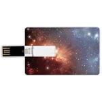 64G USB Flash Drives Credit Card Shape Space Decorations Memory Stick Bank Card Style Detailed Image of Nebula Cloud Gas and Star Dust Universe Astronomy Print,Burnt Orange Blue Waterproof Pen Thumb L