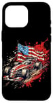 iPhone 16 Pro Max Vintage Auto Racing Car American Flag 4th of July, Auto Race Case